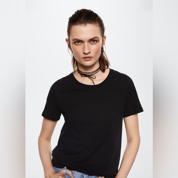 Mango Cotton Linen T-Shirt Black - Picture 6 of 7